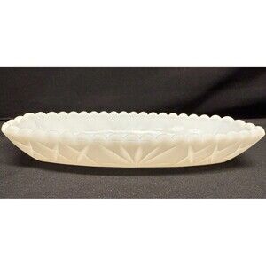 Vintage White Milk Glass Relish Candy Butter trinket dish 9.5” scalloped rim